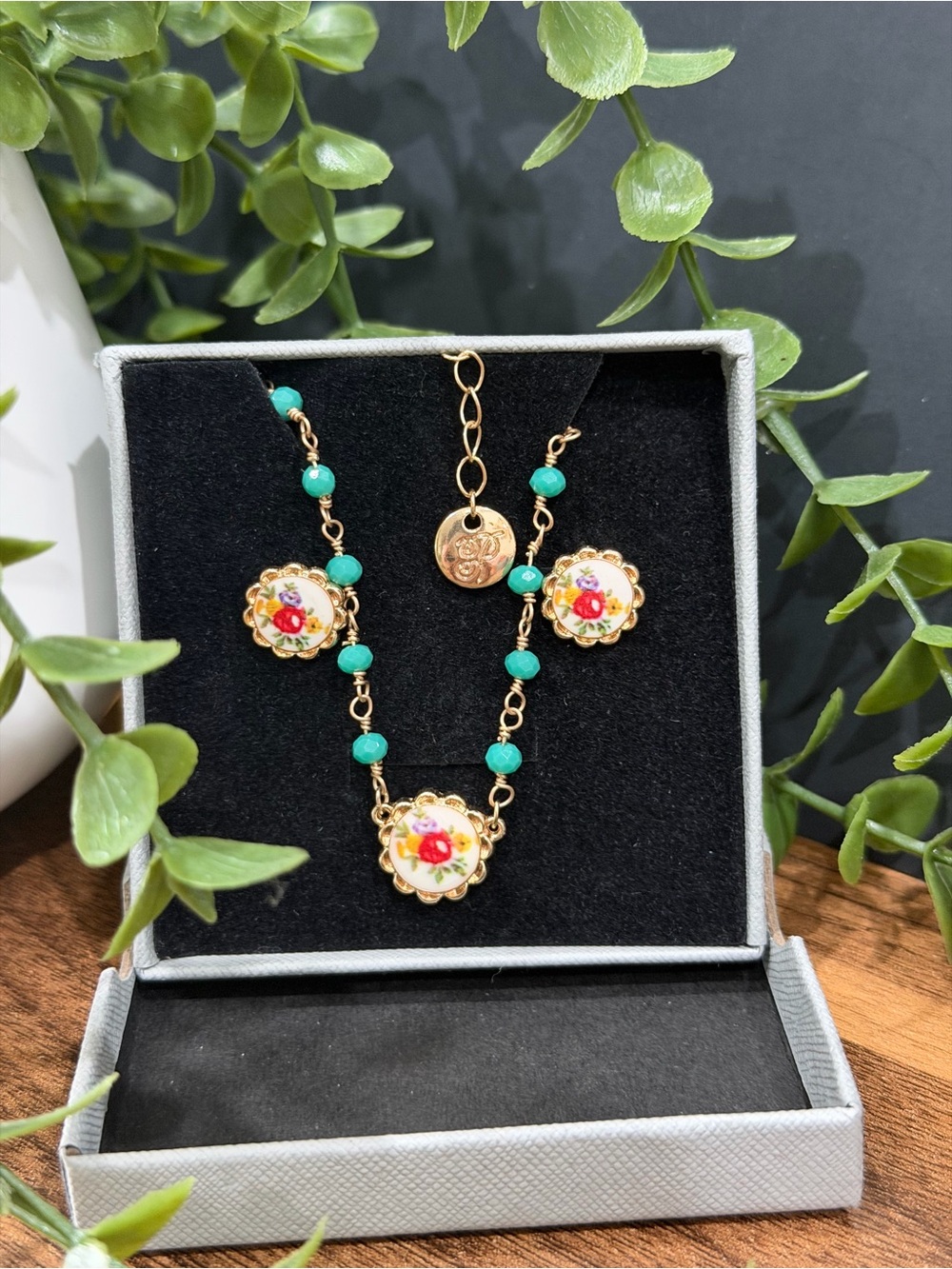 Plunder Teal and gold Necklace & Earrings set